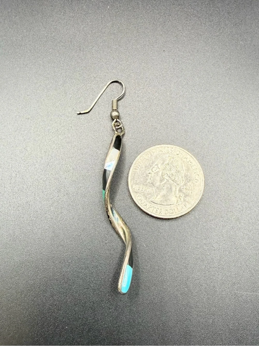 Vintage Sterling Silver 925 Zuni Spiral Inlay Dangle Drop Earrings Jewelry